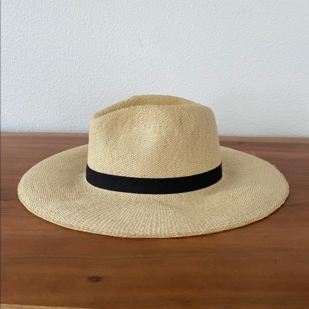 GAP straw woven hat rattan sun hat natural black ribbon band spring summer S/M